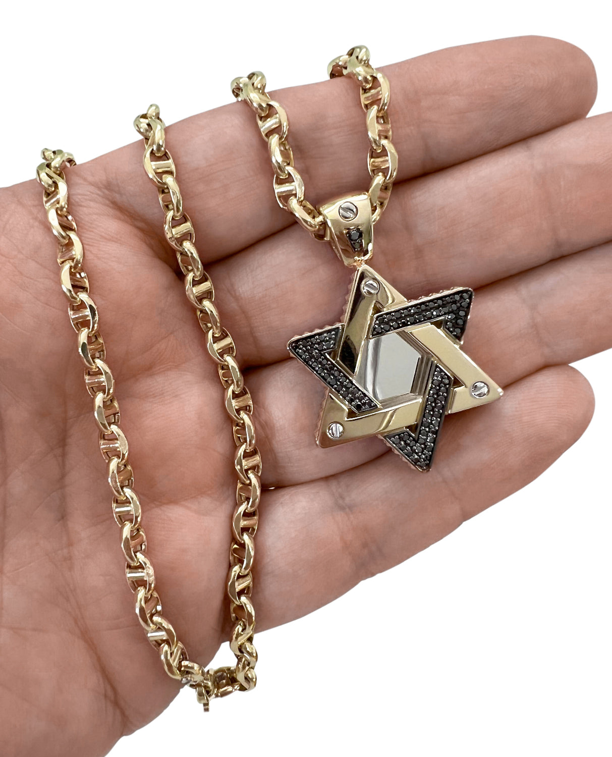 STAR OF DAVID Two-Tone Gold Pendant with 0.45ct Black Diamonds