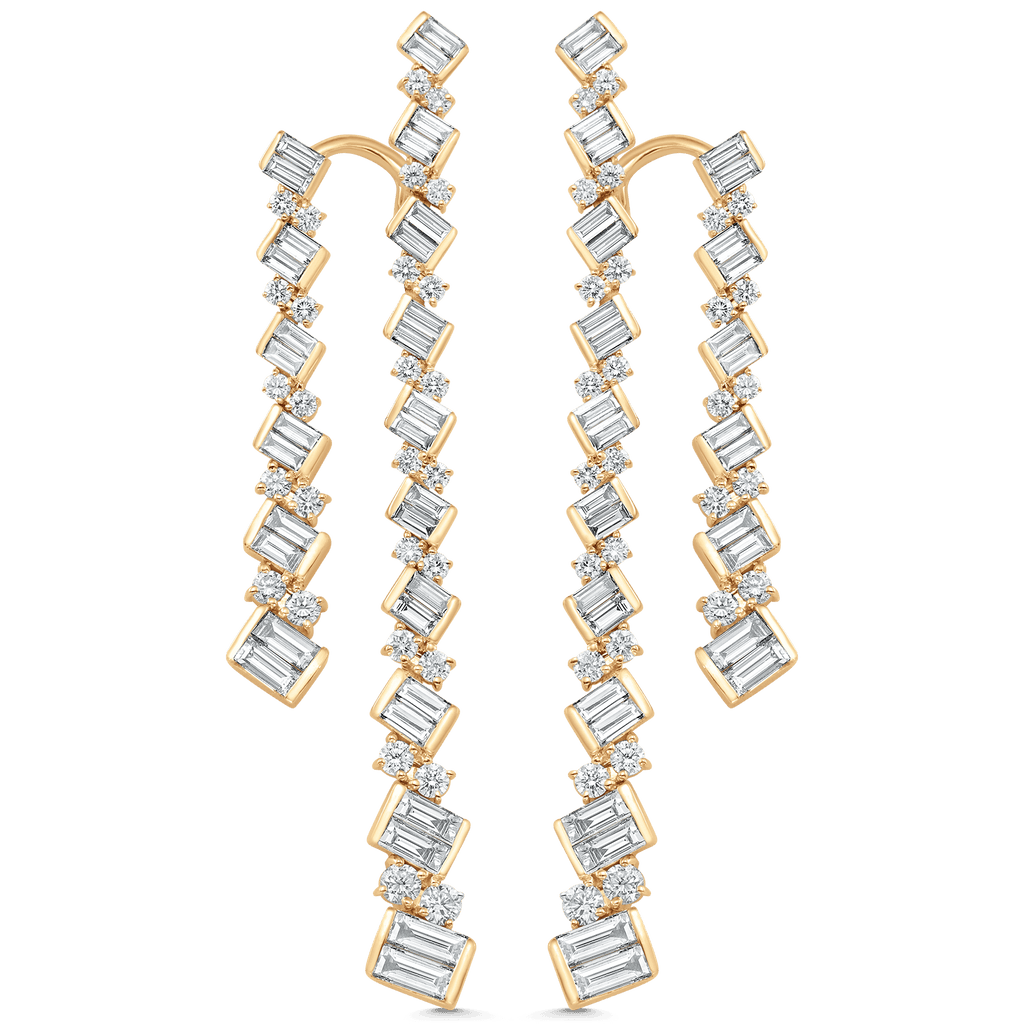4.63 TCW Round & Baguette Moissanite Diamond Long Drop Earrings