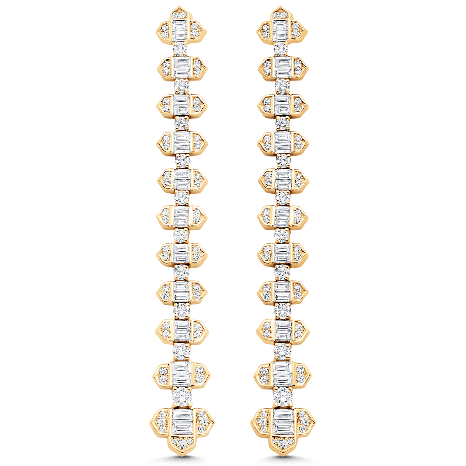 2.62 TCW Round & Baguette Moissanite Diamond Long Drop Earrings