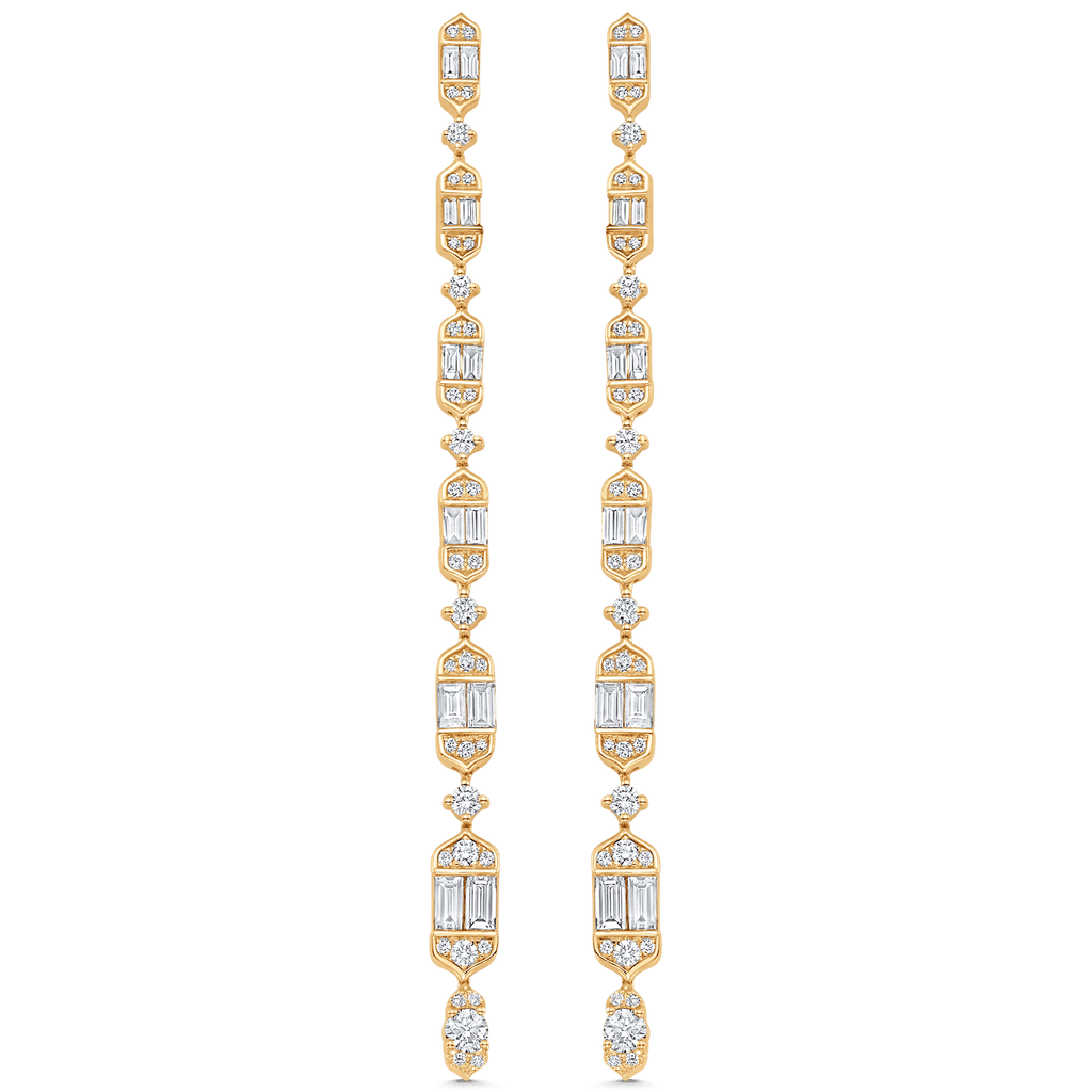 2.20 TCW Round & Baguette Moissanite Diamond Long Drop Earrings