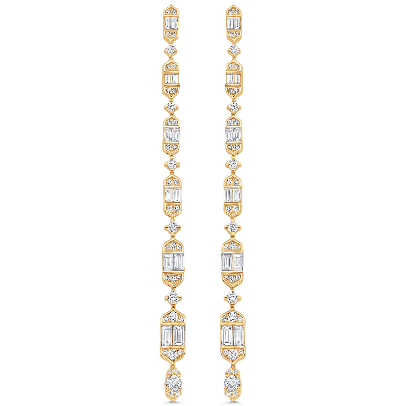 2.20 TCW Round & Baguette Moissanite Diamond Long Drop Earrings