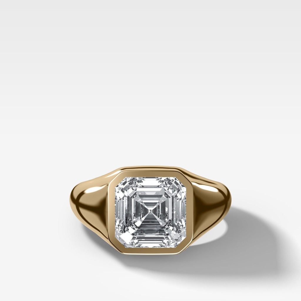 Tapered Bezel Signet Engagement Ring with Asscher Cut Diamond