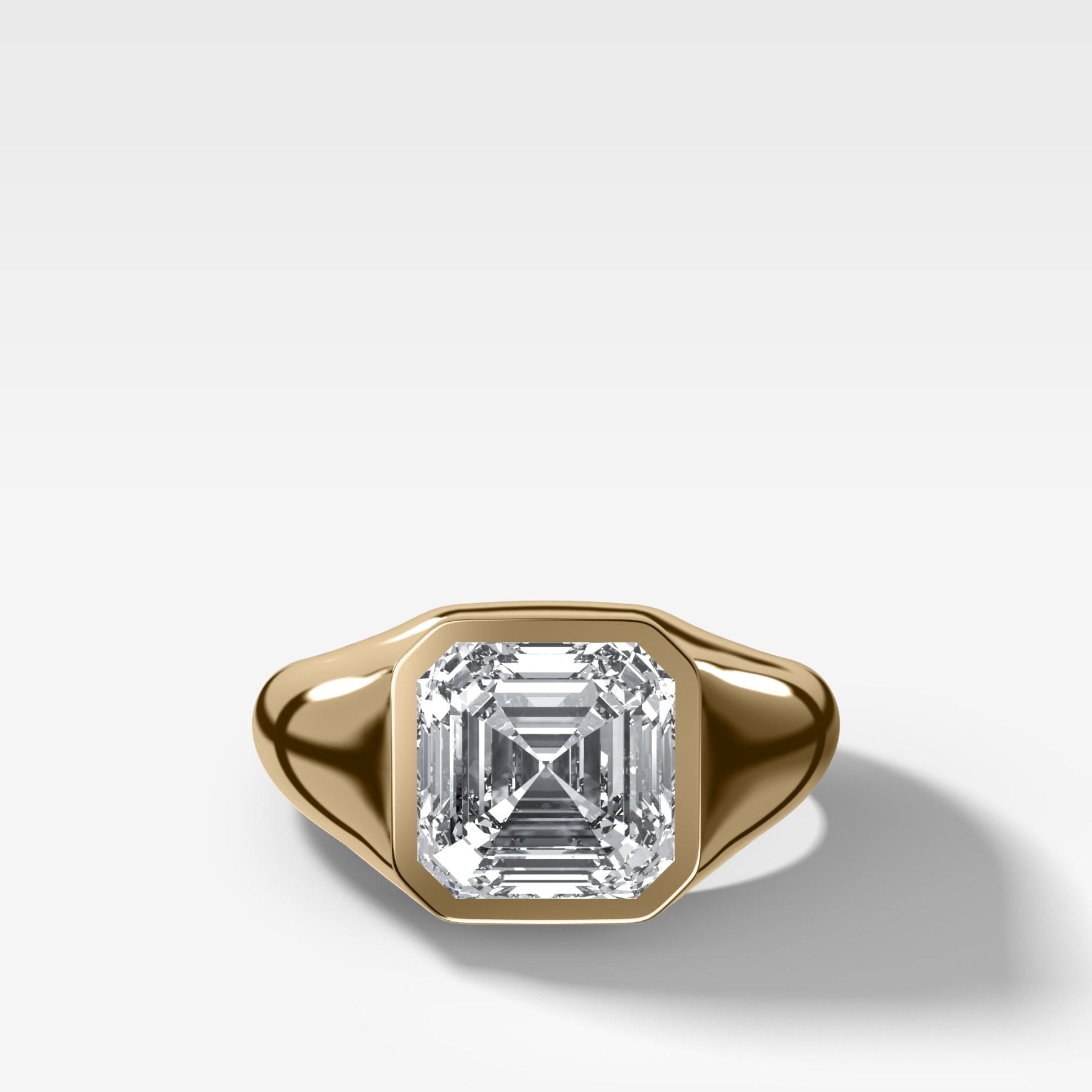 Tapered Bezel Signet Engagement Ring with Asscher Cut Diamond