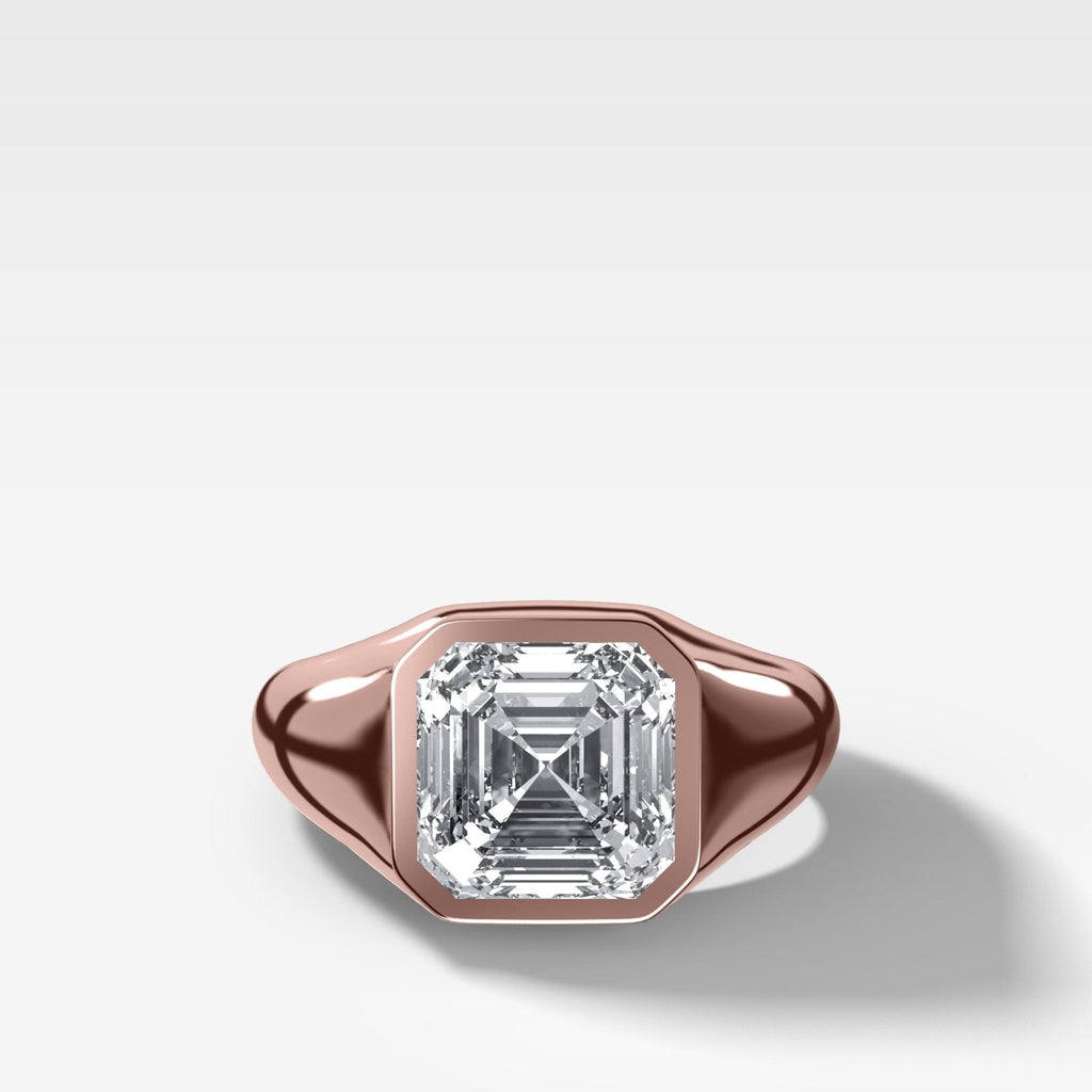 Tapered Bezel Signet Engagement Ring with Asscher Cut Diamond