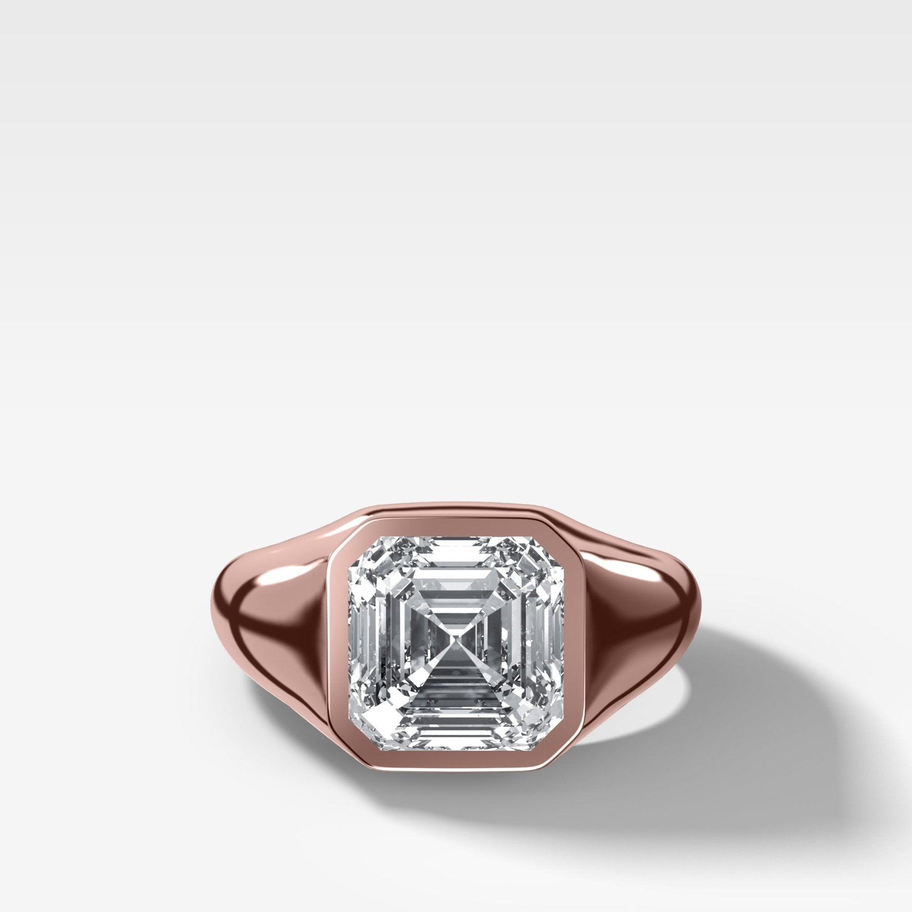Tapered Bezel Signet Engagement Ring with Asscher Cut Diamond