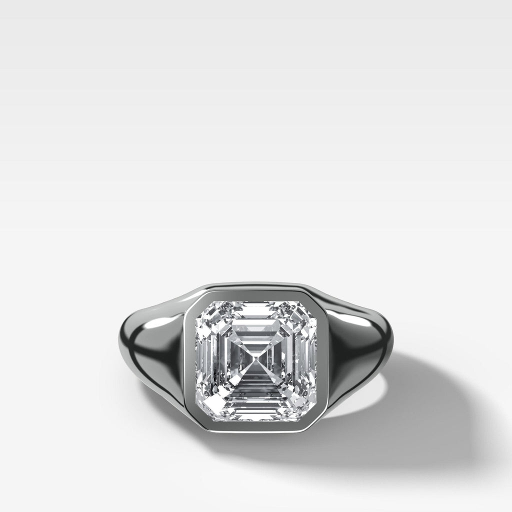 Tapered Bezel Signet Engagement Ring with Asscher Cut Diamond