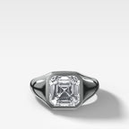 Tapered Bezel Signet Engagement Ring with Asscher Cut Diamond