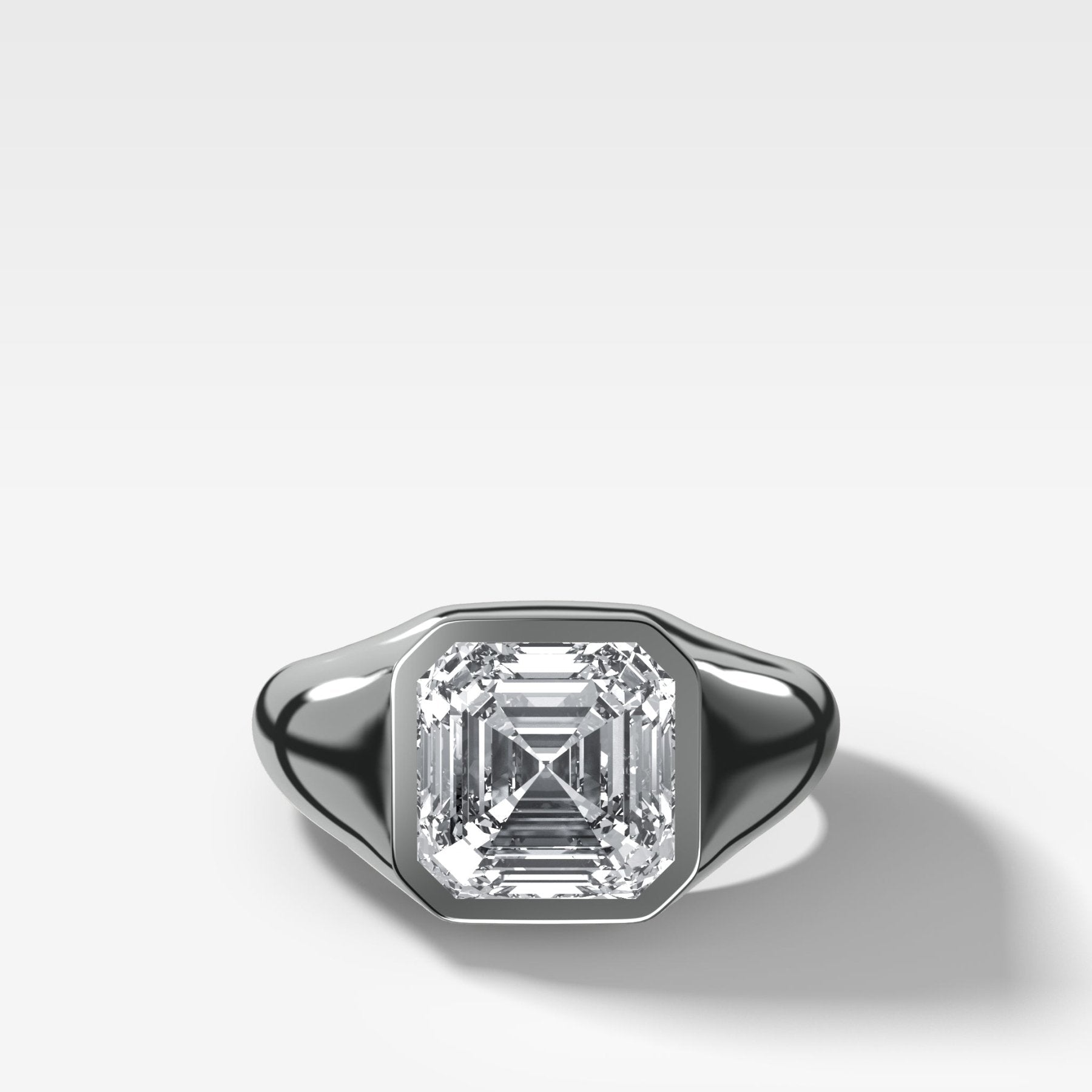 Tapered Bezel Signet Engagement Ring with Asscher Cut Diamond