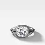 Tapered Bezel Signet Engagement Ring with Cushion Cut Diamond