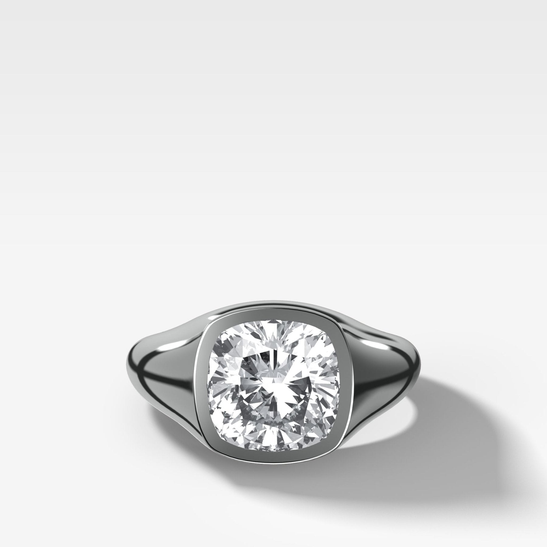 Tapered Bezel Signet Engagement Ring with Cushion Cut Diamond