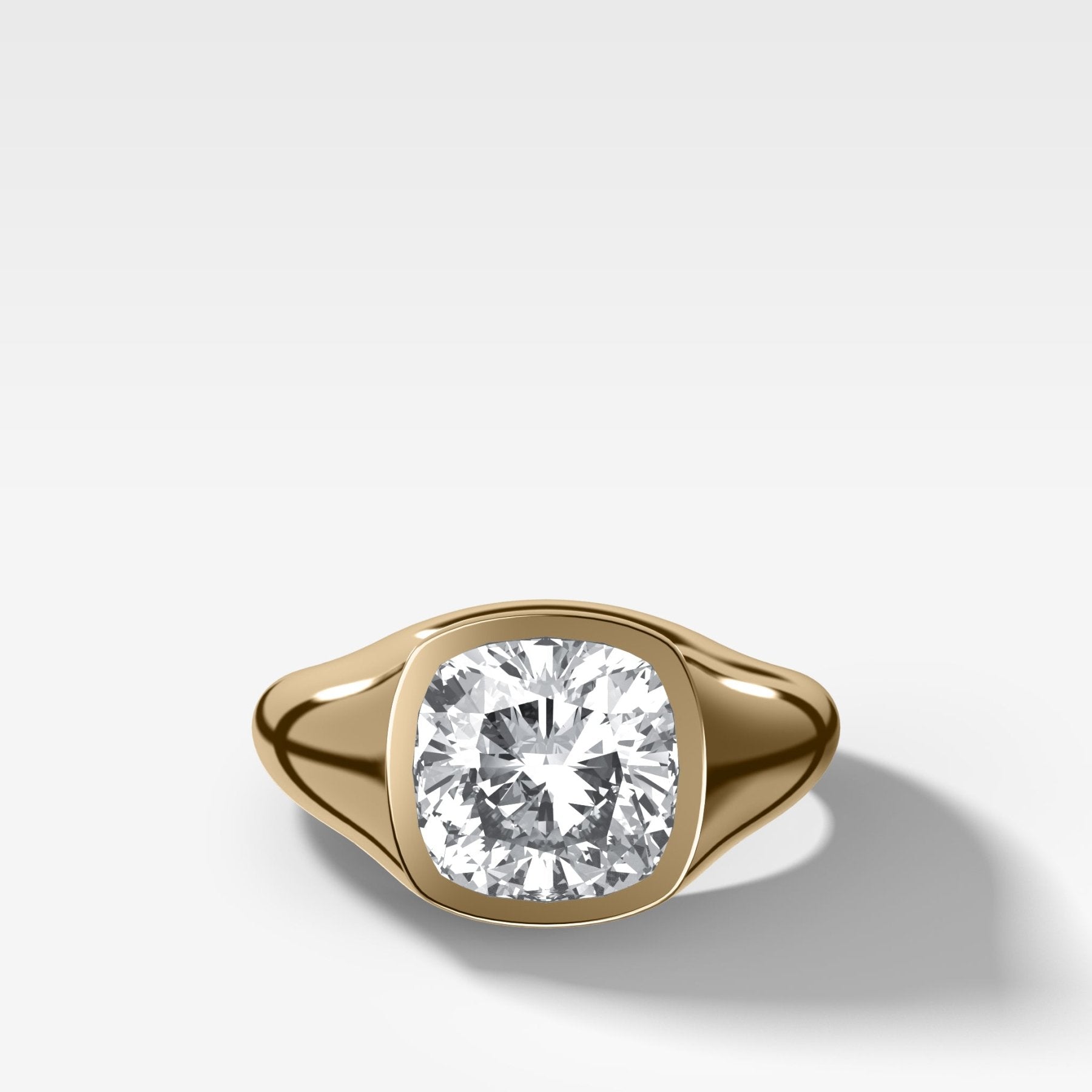 Tapered Bezel Signet Engagement Ring with Cushion Cut Diamond