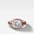 Tapered Bezel Signet Engagement Ring with Cushion Cut Diamond