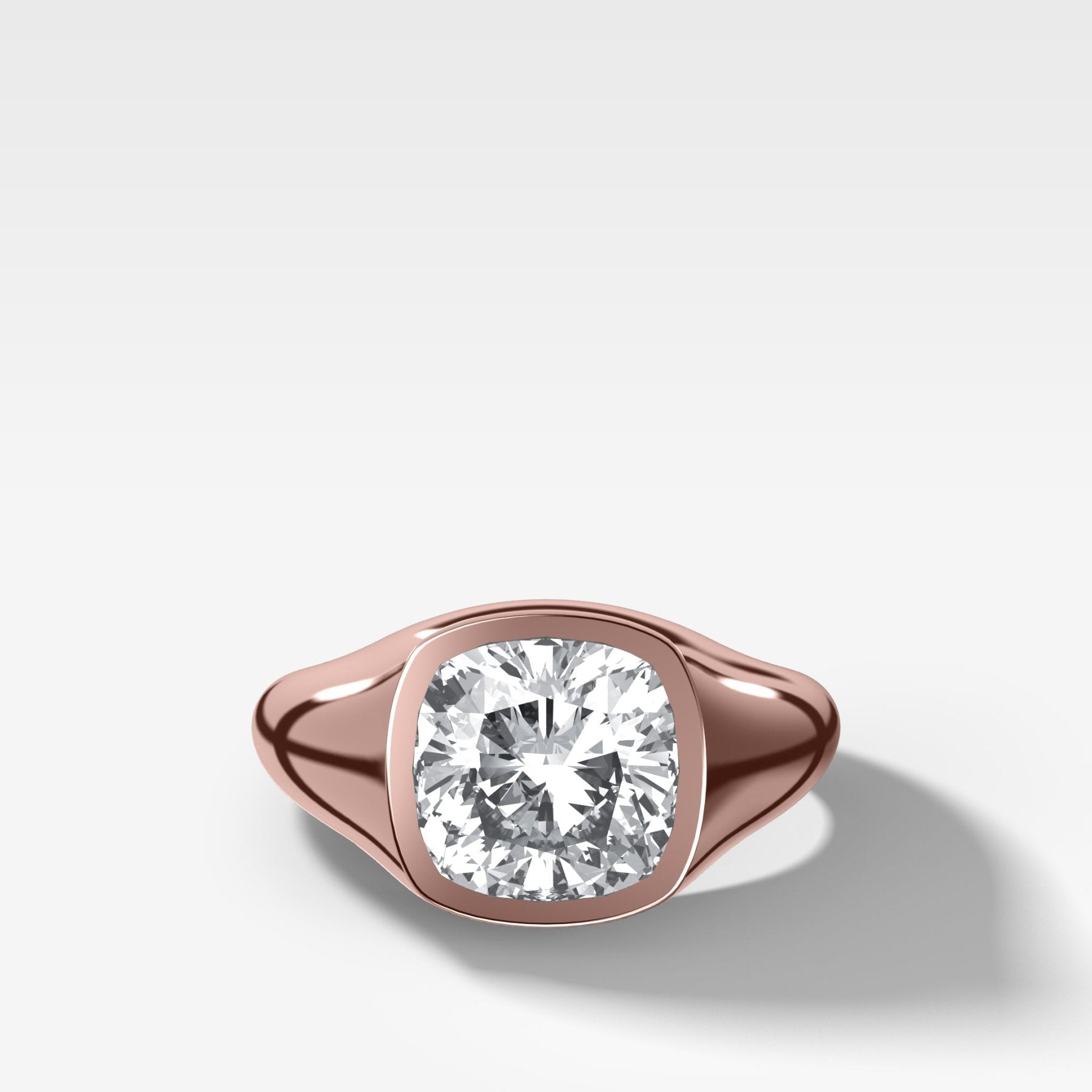 Tapered Bezel Signet Engagement Ring with Cushion Cut Diamond