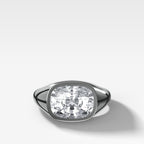 Tapered Bezel Signet Engagement Ring with East West Elongated Cushion Cut Diamond