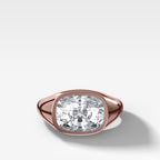 Tapered Bezel Signet Engagement Ring with East West Elongated Cushion Cut Diamond