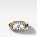 Tapered Bezel Signet Engagement Ring with East West Elongated Cushion Cut Diamond