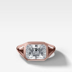 Tapered Bezel Signet Engagement Ring with East West Elongated Radiant Cut Diamond