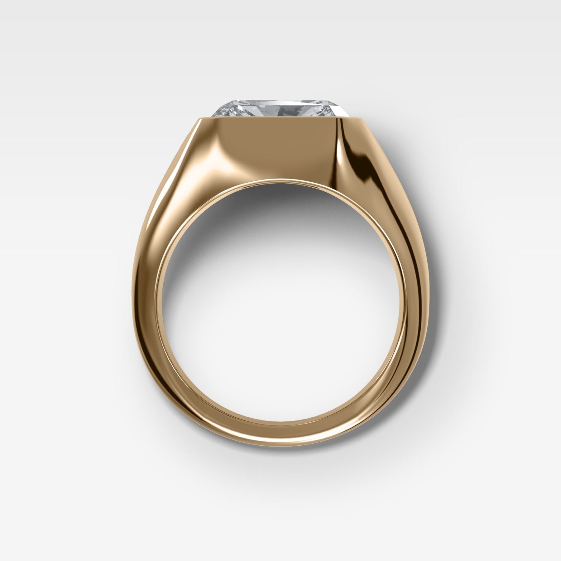 Tapered Bezel Signet Engagement Ring with East West Elongated Radiant Cut Diamond