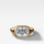 Tapered Bezel Signet Engagement Ring with East West Elongated Radiant Cut Diamond
