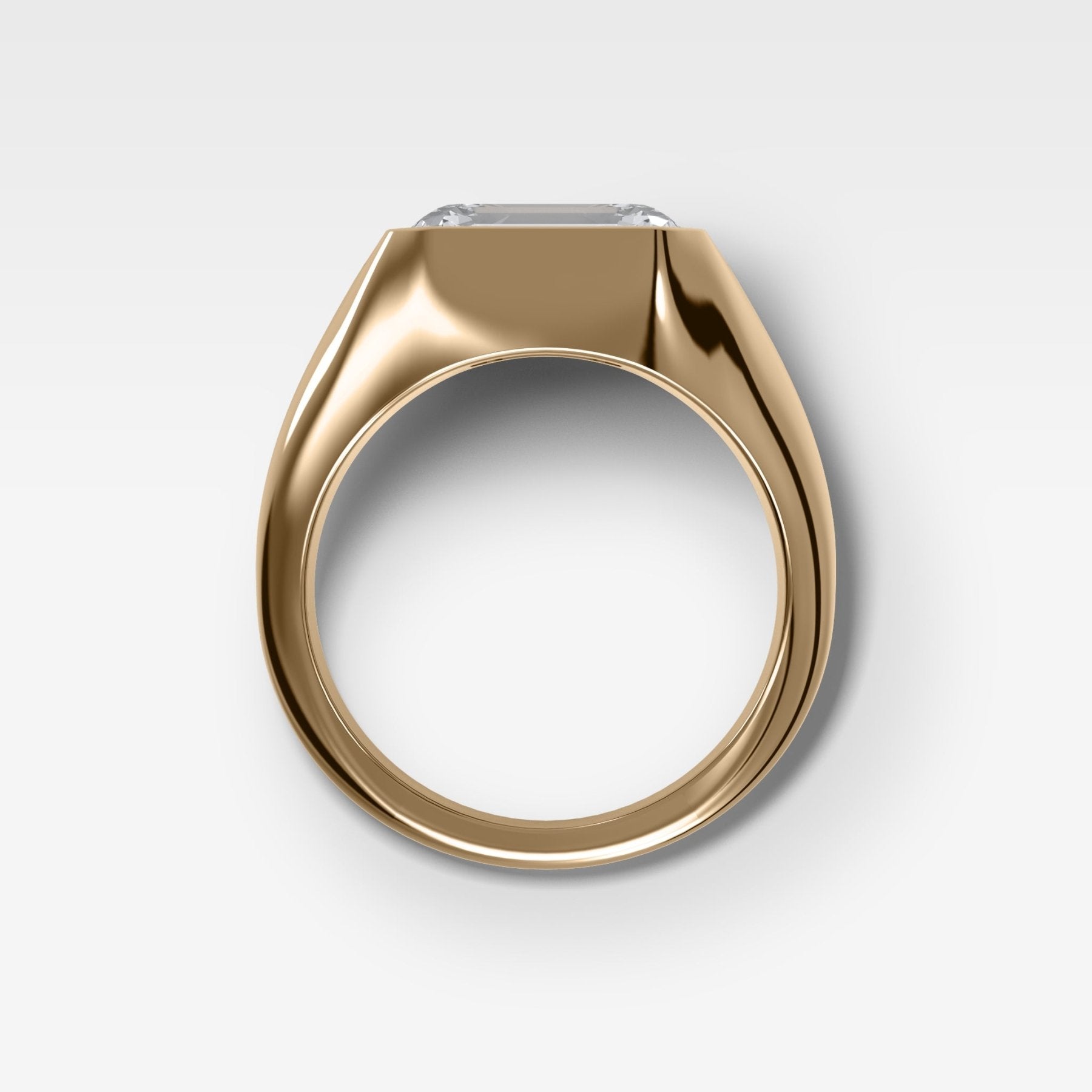 Tapered Bezel Signet Engagement Ring with East West Emerald Cut Diamond