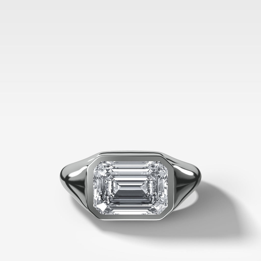 Tapered Bezel Signet Engagement Ring with East West Emerald Cut Diamond