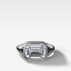 Tapered Bezel Signet Engagement Ring with East West Emerald Cut Diamond