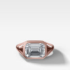 Tapered Bezel Signet Engagement Ring with East West Emerald Cut Diamond