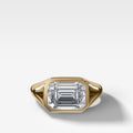 Tapered Bezel Signet Engagement Ring with East West Emerald Cut Diamond