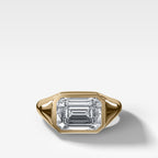 Tapered Bezel Signet Engagement Ring with East West Emerald Cut Diamond