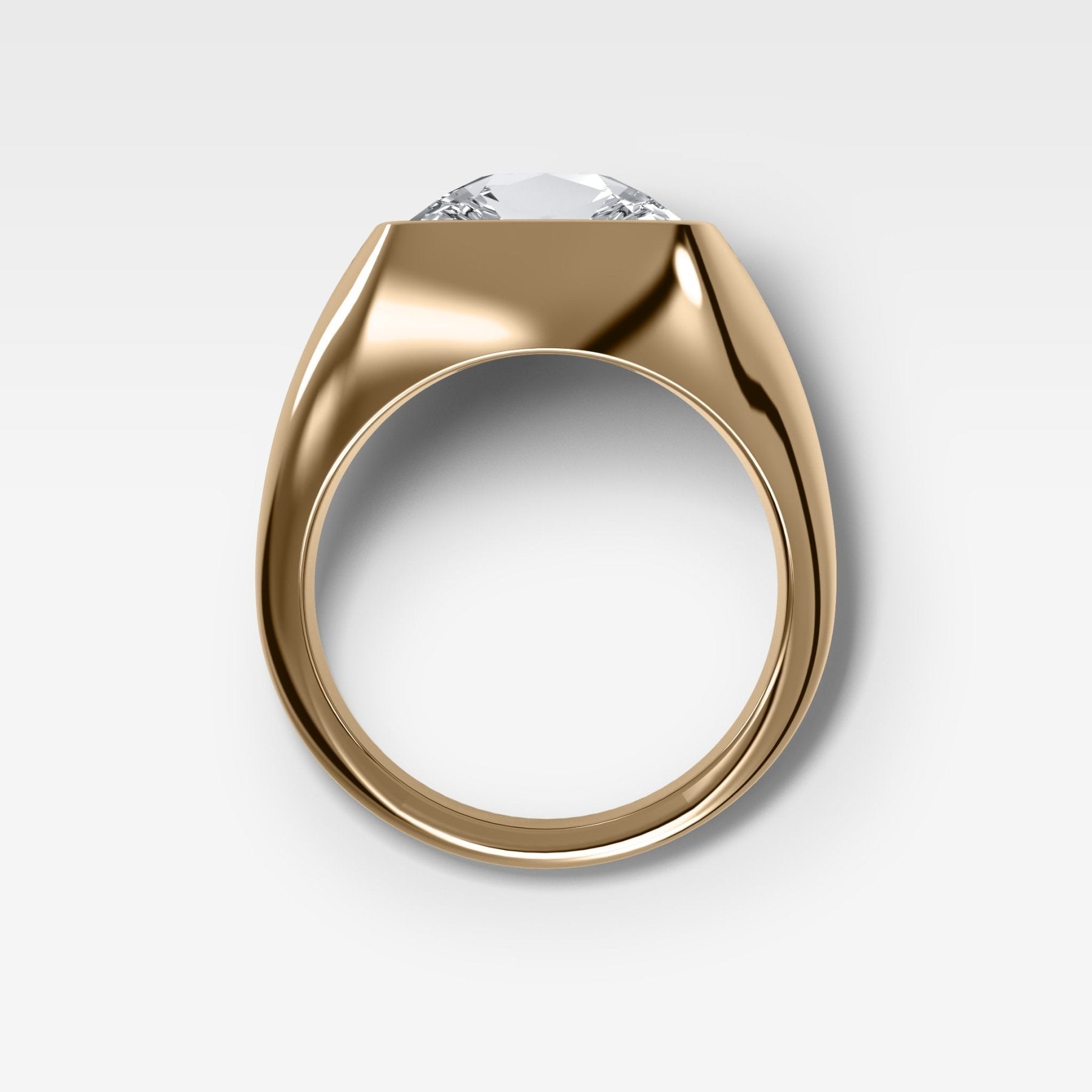 Tapered Bezel Signet Engagement Ring with East West Old Mine Cut Diamond