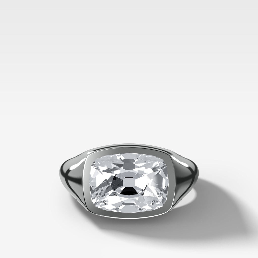 Tapered Bezel Signet Engagement Ring with East West Old Mine Cut Diamond