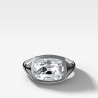 Tapered Bezel Signet Engagement Ring with East West Old Mine Cut Diamond