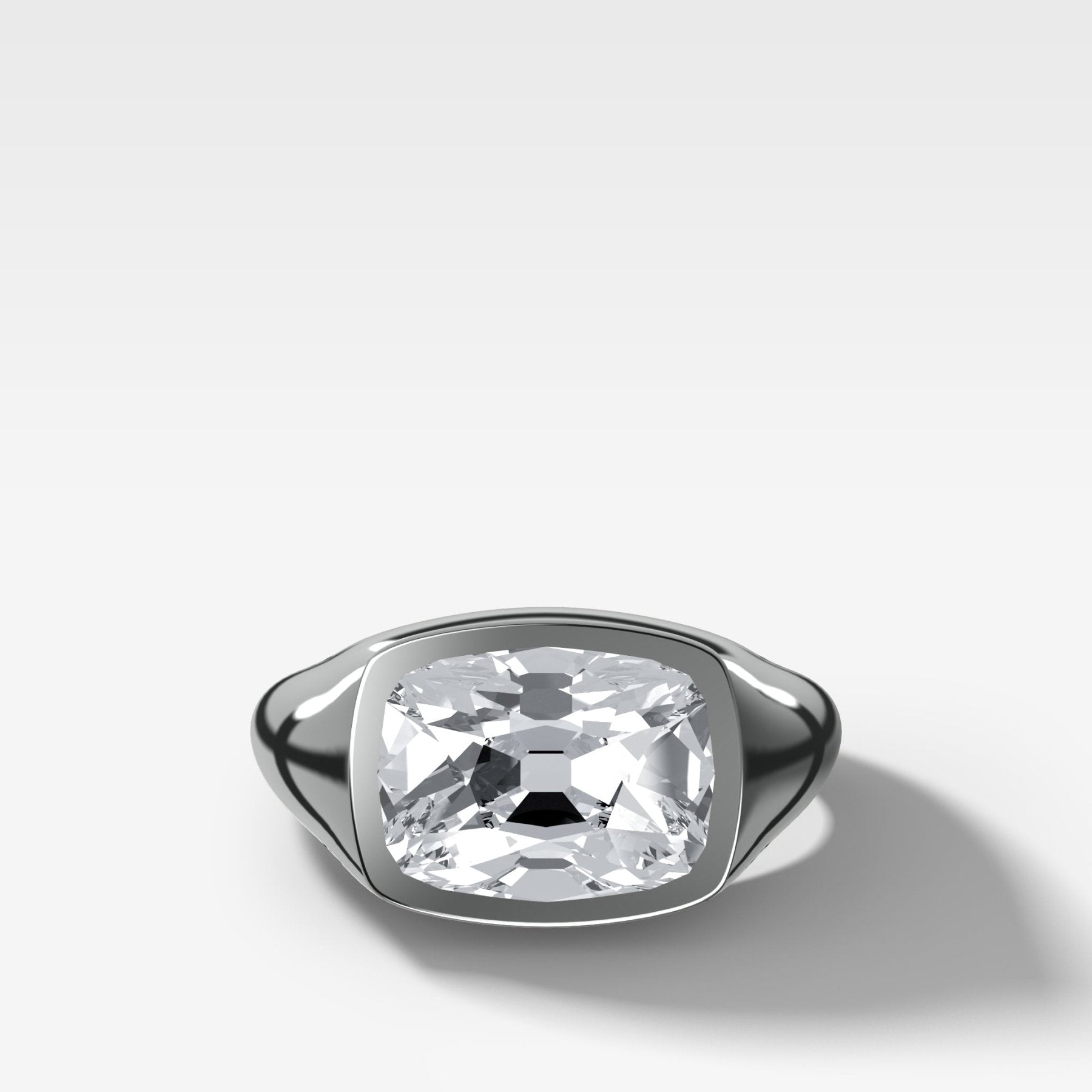 Tapered Bezel Signet Engagement Ring with East West Old Mine Cut Diamond