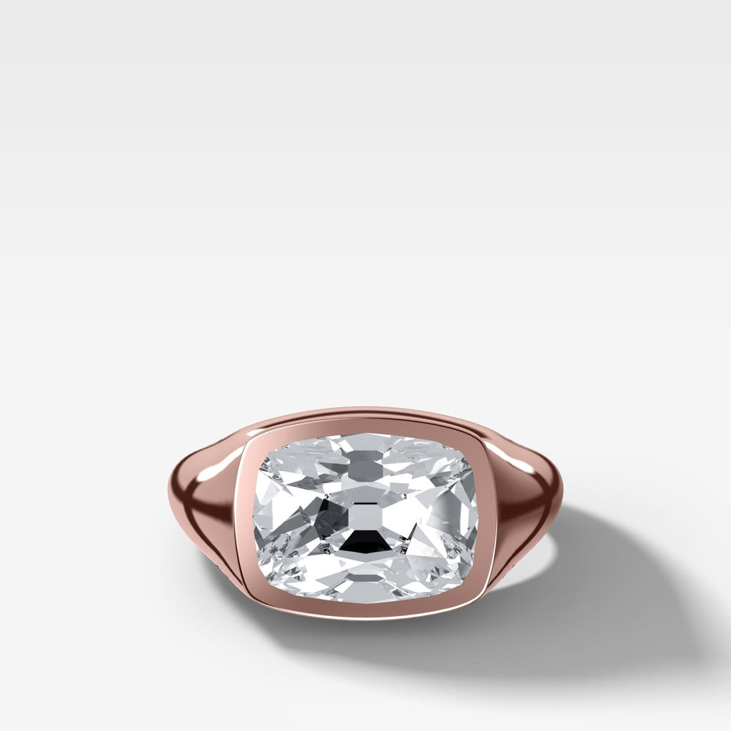 Tapered Bezel Signet Engagement Ring with East West Old Mine Cut Diamond