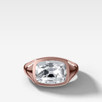 Tapered Bezel Signet Engagement Ring with East West Old Mine Cut Diamond