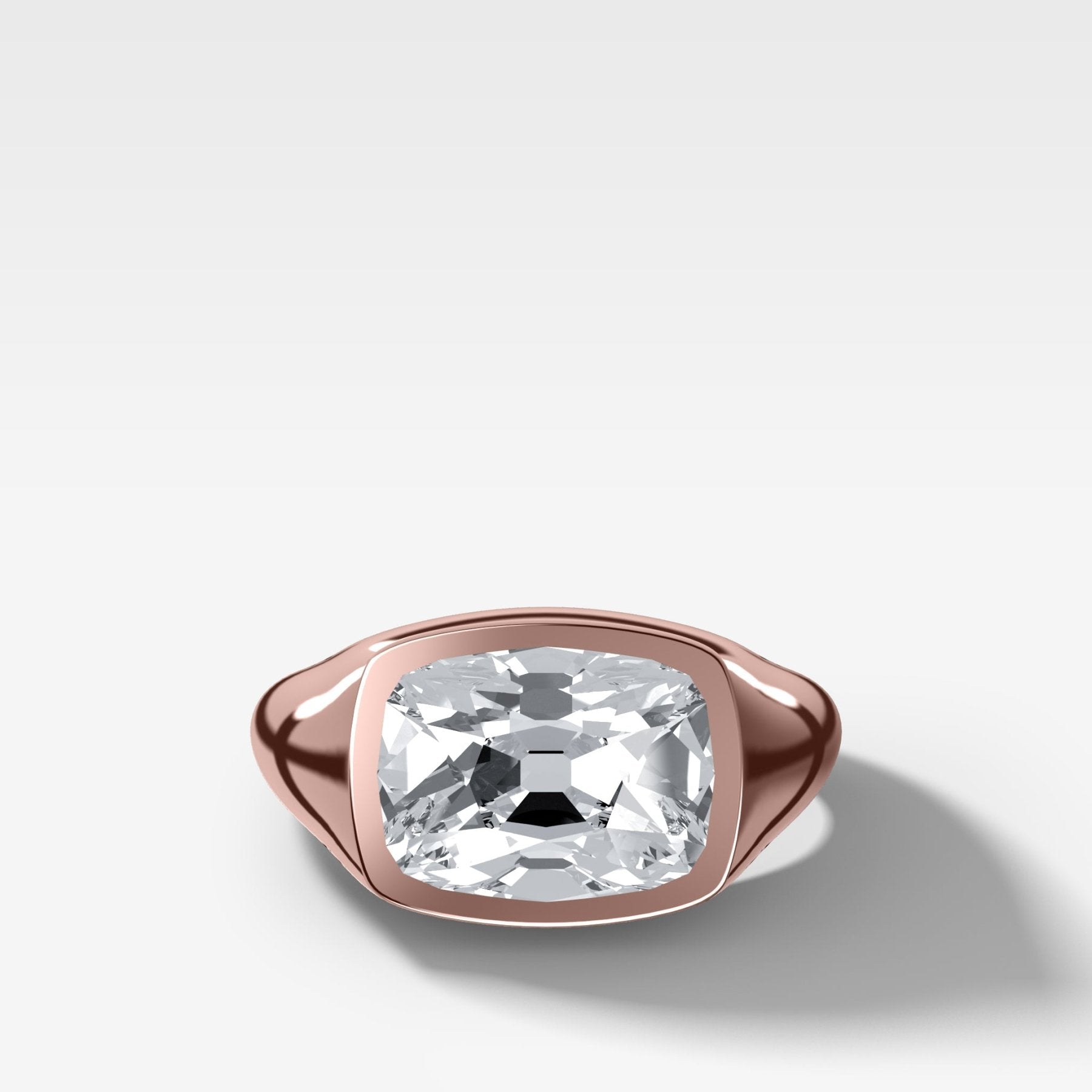 Tapered Bezel Signet Engagement Ring with East West Old Mine Cut Diamond