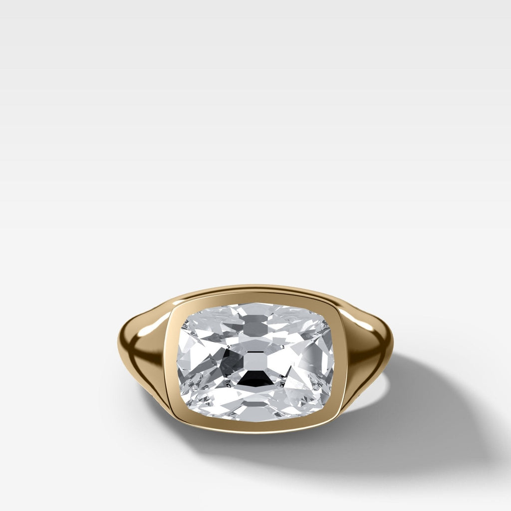 Tapered Bezel Signet Engagement Ring with East West Old Mine Cut Diamond