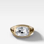 Tapered Bezel Signet Engagement Ring with East West Old Mine Cut Diamond
