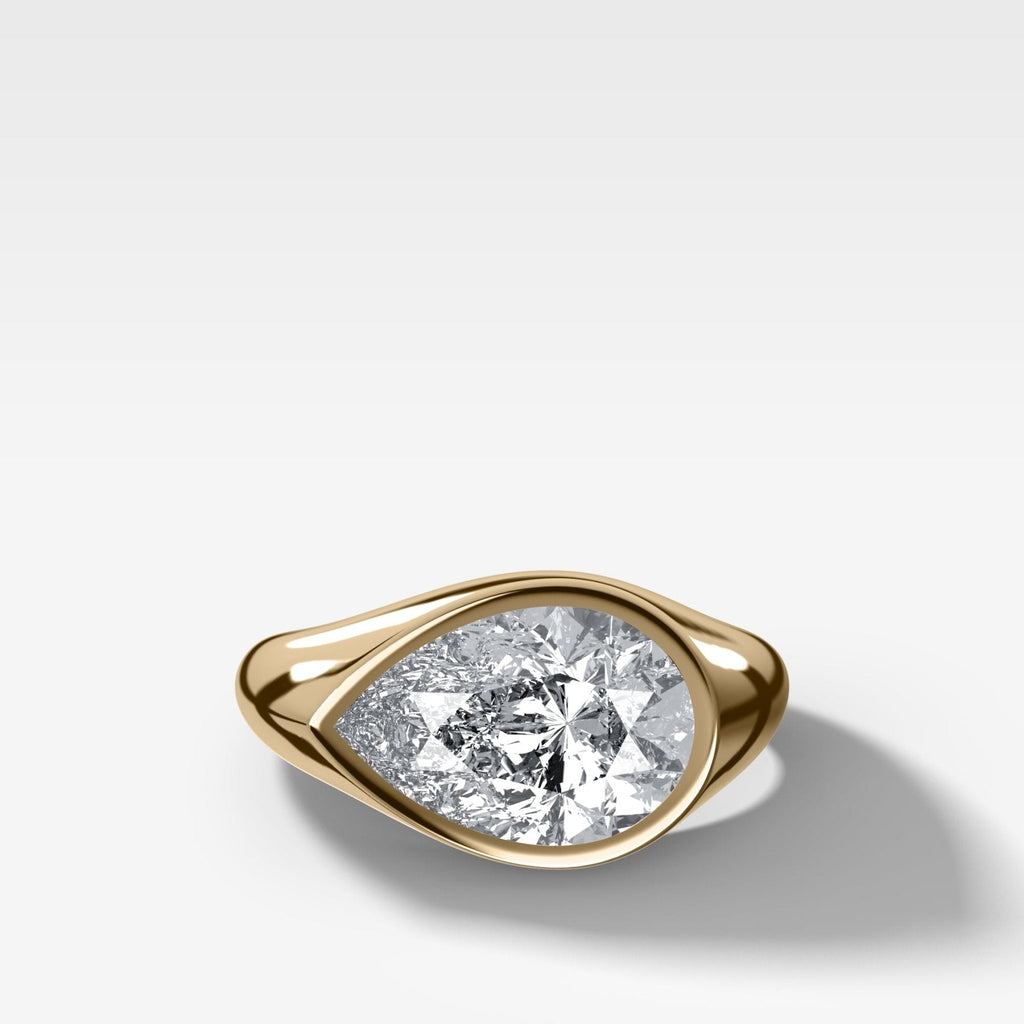 Tapered Bezel Signet Engagement Ring with East West Pear Cut Diamond