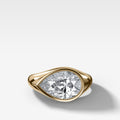 Tapered Bezel Signet Engagement Ring with East West Pear Cut Diamond