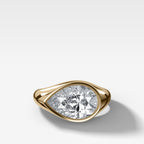 Tapered Bezel Signet Engagement Ring with East West Pear Cut Diamond