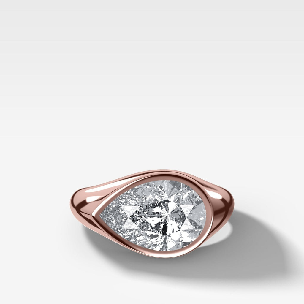 Tapered Bezel Signet Engagement Ring with East West Pear Cut Diamond