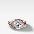 Tapered Bezel Signet Engagement Ring with East West Pear Cut Diamond