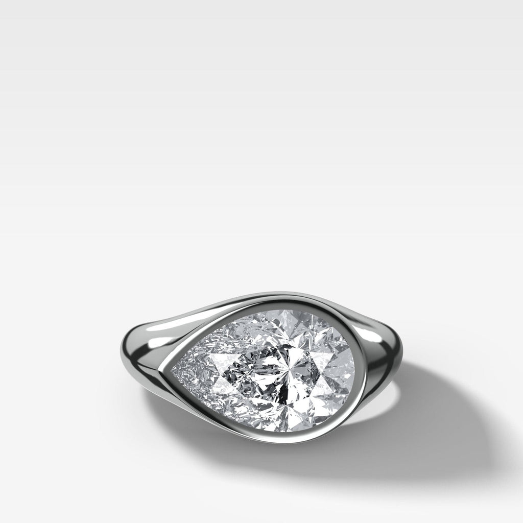 Tapered Bezel Signet Engagement Ring with East West Pear Cut Diamond