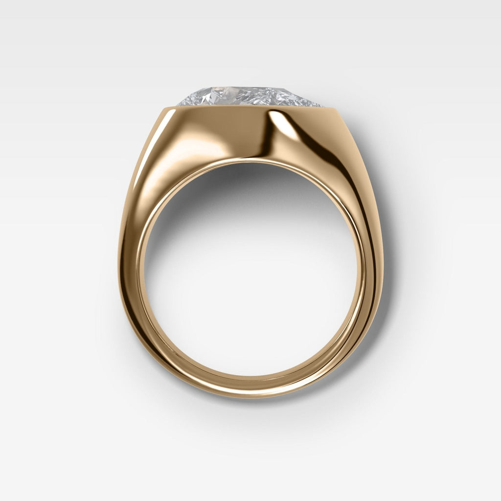 Tapered Bezel Signet Engagement Ring with East West Pear Cut Diamond
