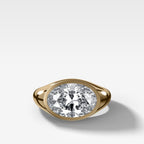 Tapered Bezel Signet Engagement Ring with Oval Cut Diamond