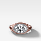 Tapered Bezel Signet Engagement Ring with Oval Cut Diamond
