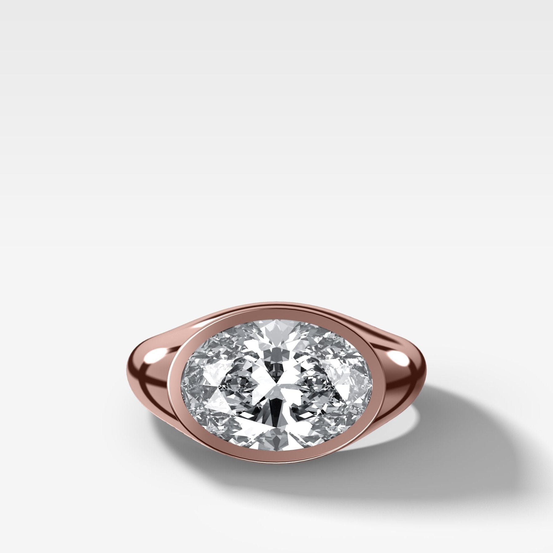Tapered Bezel Signet Engagement Ring with Oval Cut Diamond