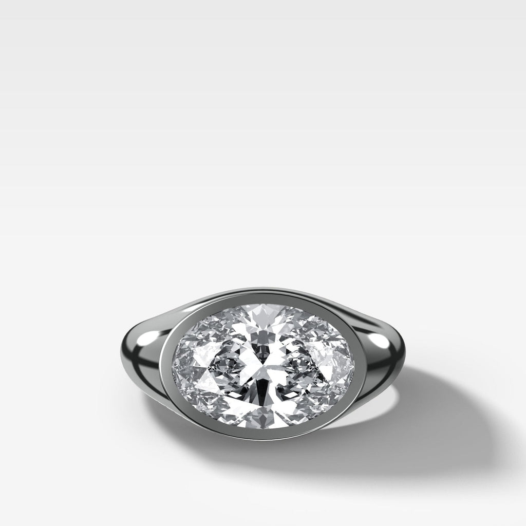 Tapered Bezel Signet Engagement Ring with Oval Cut Diamond