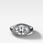 Tapered Bezel Signet Engagement Ring with Oval Cut Diamond